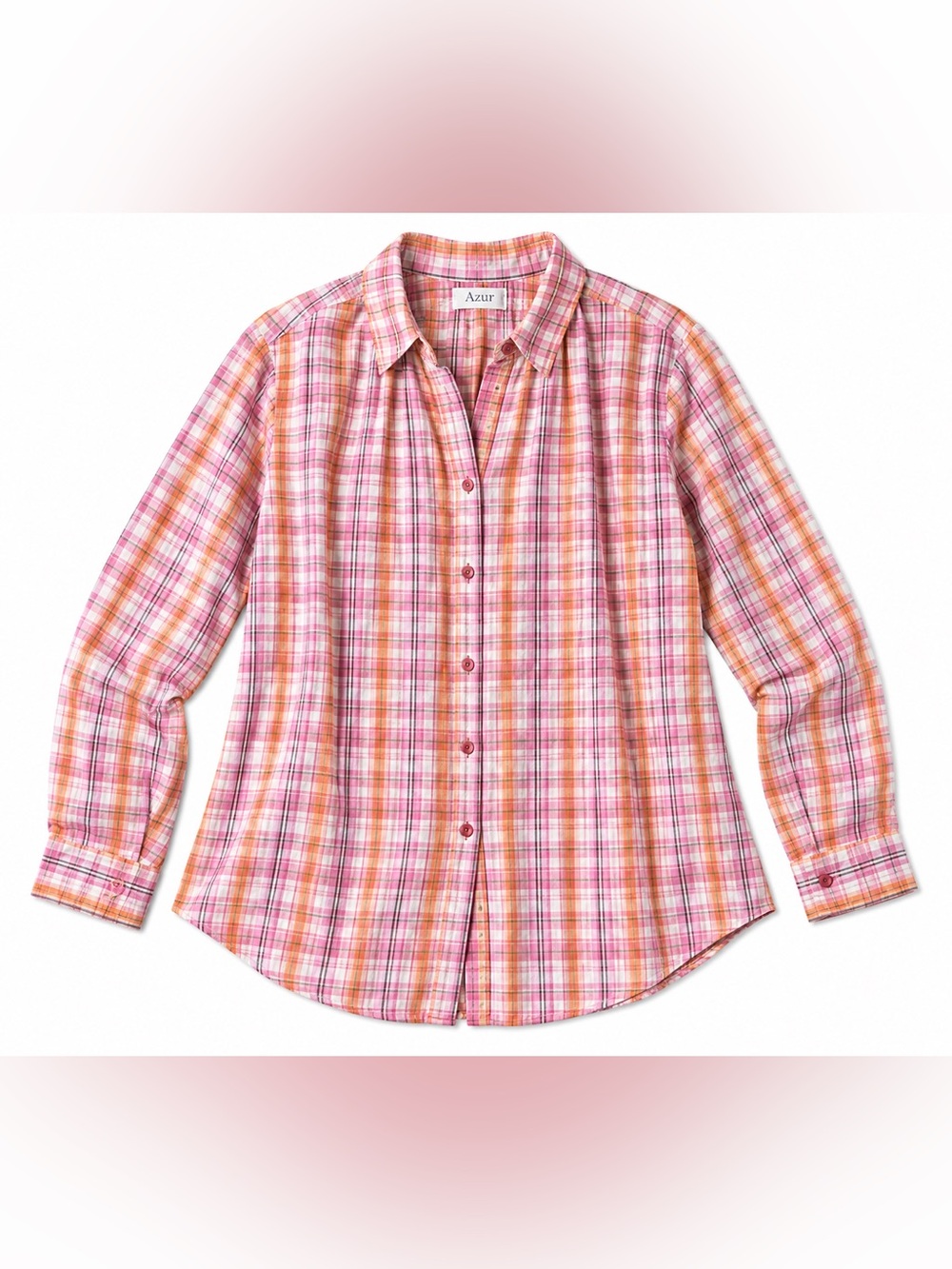 Casual Plaid Button Down Shirt - Pink and Orange